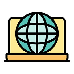 Poster - Global laptop web icon. Outline global laptop web vector icon color flat isolated