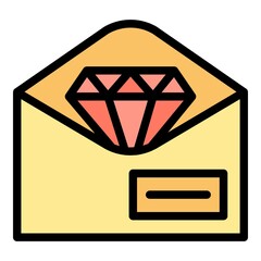 Poster - Wordcloud diamond mail icon. Outline wordcloud diamond mail vector icon color flat isolated