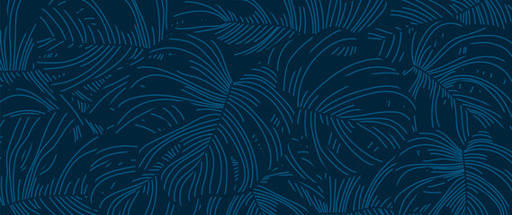 Tropical leaf Wallpaper, Luxury nature leaves background. Abstract pattern design hand drawn line art design for fabric , print, cover, banner and wall art. Vector illustration.