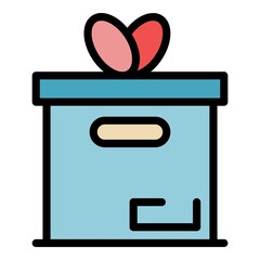 Poster - Gift product box icon. Outline gift product box vector icon color flat isolated