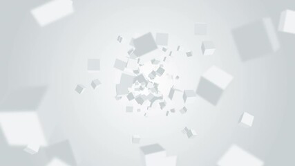 Many cubes floating in air on white background. Business concept. Symbol of digital technology. 3D loop animation.