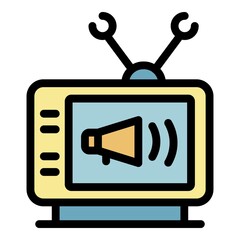 Poster - Tv advertising icon. Outline tv advertising vector icon color flat isolated