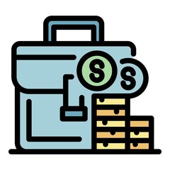 Poster - Marketing coins bag icon. Outline marketing coins bag vector icon color flat isolated