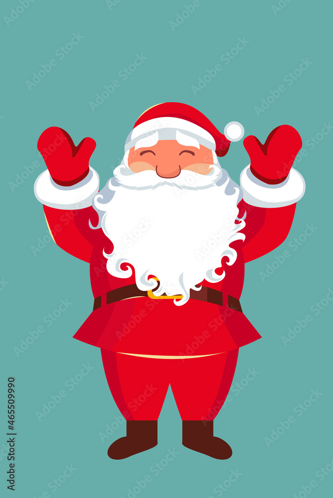 Christmas card. Funny cartoon Santa Claus with a huge red bag with ...