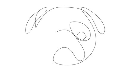 Wall Mural - Self drawing simple animation of single continuous one line drawing Pug dog. Pug-dog head drawing by hand, black lines on a white background. The concept of pets, veterinary