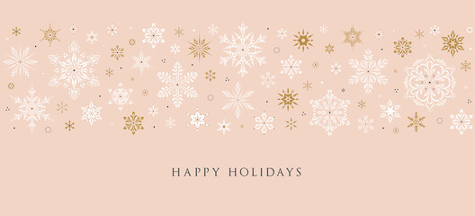 Wall Mural - horizontal christmas, holiday border with snowflakes and greetings. merry xmas snowflake header or b