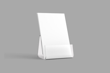 Wall Mural - Empty blank white desk calendar with transparent plastic stand. mock up isolated on a grey background. 3d rendering.