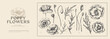 © KOSIM - Set of hand-drawn poppies. Buds and flowers of garden plants vector illustration. Botanical illustration for floral background. Design element for postcard, poster, cover, invitation.
