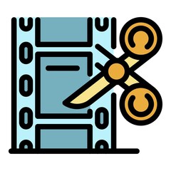 Poster - Film cut icon. Outline film cut vector icon color flat isolated