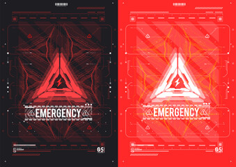 Fototapete - Caution futuristic ski-fi UI design elements in modern technology style. Warning and alert attention signs. Lettering with futuristic user interface elements. Conceptual Layout with HUD elements.