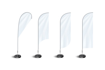 Wall Mural - Feather Flag banner stand display mock up isolated on white background. Realistic Detailed 3d Color Blank Expo Stand Flag Empty Template Mockup Set for Trade. 3d rendering.