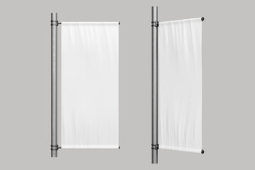 empty blank white outdoor advertising banners shield mockup, template. illustration isolated on grey