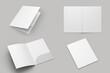 © Leyla - Empty blank cardboard paper open folder with letterheads inside. Front cover and opened with paper inside. Mock up isolated on a white background. 3d rendering.