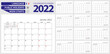 French calendar planner for 2022. French language, week starts from Monday.