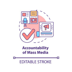 Sticker - Accountability of mass media concept icon. Problem coverage in news abstract idea thin line illustration. Trustworthy source of information. Vector isolated outline color drawing. Editable stroke