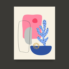 Poster - Color floral poster with geometric shapes. Vector illustration