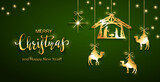 Fototapeta Perspektywa 3d - Christian Christmas Elements on Green Background