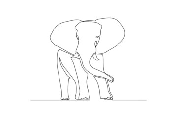 Wall Mural - Continuous line of walking standing elephant. Single one line art of wild elephant. Vector illustration