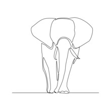 Continuous Line Of Walking Standing Elephant. Single One Line Art Of Wild Elephant. Vector Illustration