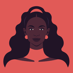 Portrait of a beautiful African woman on red background. Avatar for social media. Diversity. Bright vector illustration in flat style.
