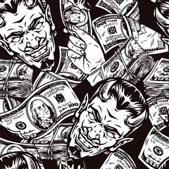 Poster - Money monochrome vintage seamless pattern