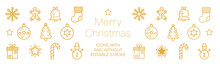 Christmas Holiday Icons Set Editable Stroke 