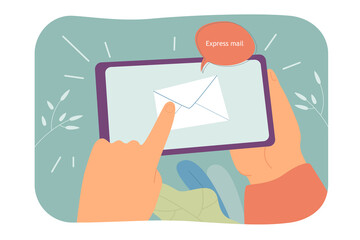 Poster - Express mail notification on screen of smartphone. Message reminder flat vector illustration. E-mail communication, fast letter delivery concept for banner, website design or landing web page