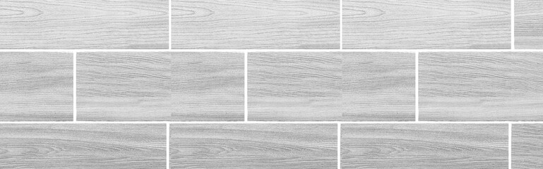 Wall Mural - Panorama of Wood grain white ceramic floor tile pattern and texture background seamless