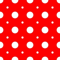 Wall Mural - Polka dot pattern red background, white spots, vector seamless abstraction.