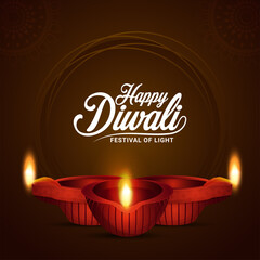 Wall Mural - Happy diwali indian festival of light with glowing diwali diya on creative background