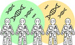 Illustration of human population carrying DNA - population genetics and genetic studies