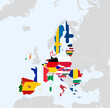Map of European Union member states flags. Vector illustration.