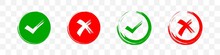 Checkmark And Cross. Vector Illustration. Green Tick And Red Cross Symbol On Transparent Background.