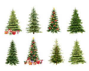 Watercolor christmas tree, Decorative Christmas ornament, art illustration painted with watercolors isolated on white background