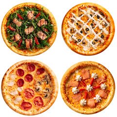 Wall Mural - Collage set of four different pizzas for menu isolated on white