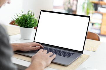Poster - Man working on a laptop with a blank screen at his desk