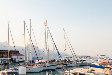 Wall Mural - A lot yachts and boats in the port of Kemer, Turkey. Tourism and travel