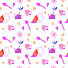 Wall Mural - seamless pattern with pink and blue tools