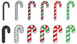 Candy Cane Clipart Set - Outline, Silhouette and Color