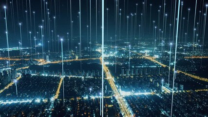 smart Connected city skyline. Futuristic network concept, city Technology