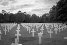 American War Cemetery Anf One Jewish Star At Omaha Beach, Normandy. Black And White.