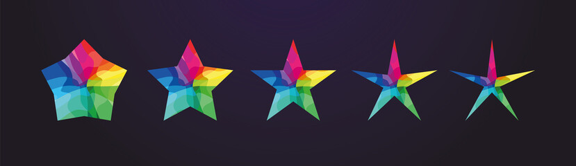 Stars logotype set. Isolated abstract graphic design template. Set of colorful decorations. Celebrating decorative congratulating advertising stained-glass style star shapes. Awards icons concept.