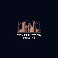 Building construction business logo in brown color. geometric line logo. real estate logo template vector icon design