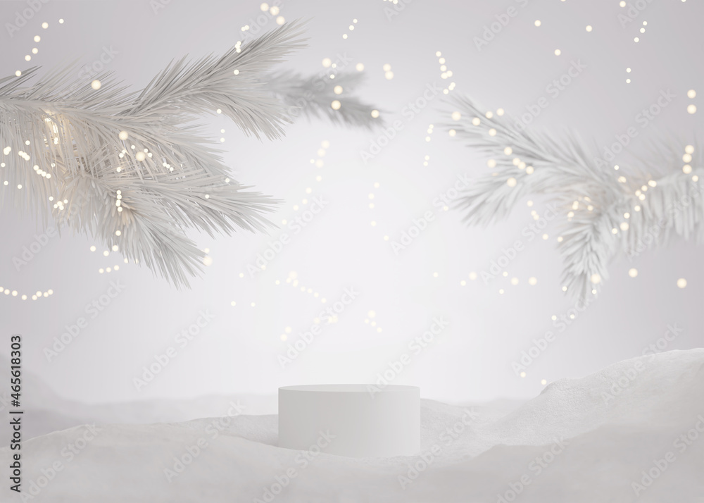 3D podium display, white Christmas background for product presentation ...