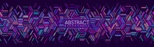 Seamless Geometric Wide Background With Colorful Hexagonal Iridescent Holographic Lines. Modern Trendy Futuristic Banner Design. Abstract Vector Background