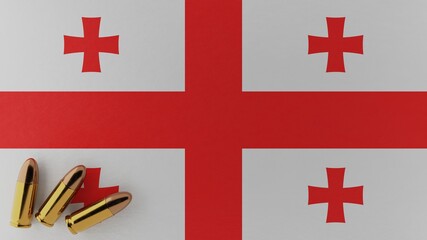 Three 9mm bullets in the bottom left corner on top of the national flag of Georgia