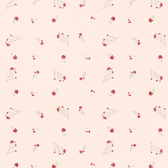 Red vintage pattern of roses and pencil drawing leaves. Design for greeting card, logo, posters, invitation	
