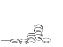 Stacks Of Coins Penny Cents. Continuous One Line Drawing