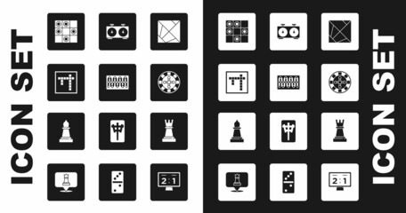 Poster - Set Rubik cube, Board game, Bingo, of checkers, Casino roulette wheel, Time chess clock, Chess and icon. Vector