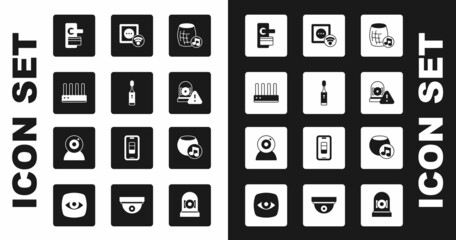 Canvas Print - Set Voice assistant, Electric toothbrush, Router and wi-fi signal, Digital door lock, Ringing alarm bell, Smart electrical outlet, and Web camera icon. Vector